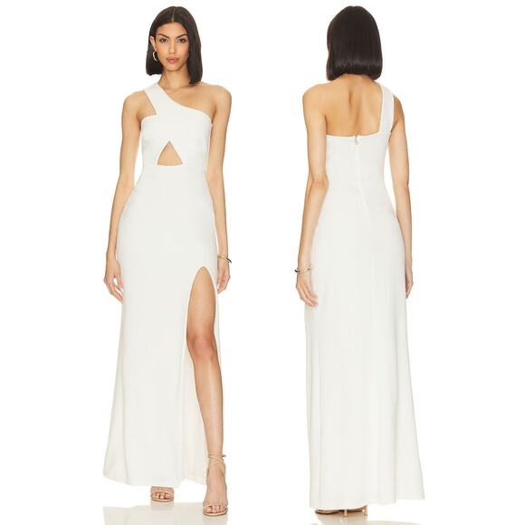 Nookie Bliss Cut Out Gown Maxi Dress One Shoulder Cut-Out Front High Slit Large - Picture 1 of 14